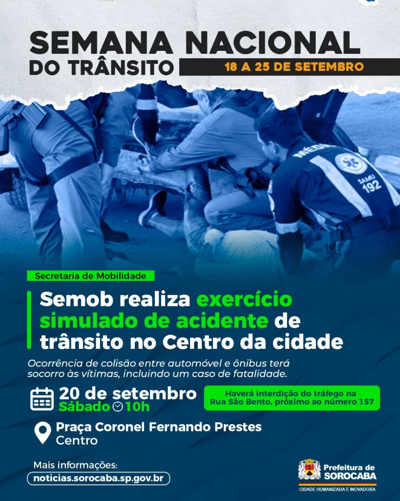 Semob realiza exercício simulado de acidente de trânsito no Centro da cidade