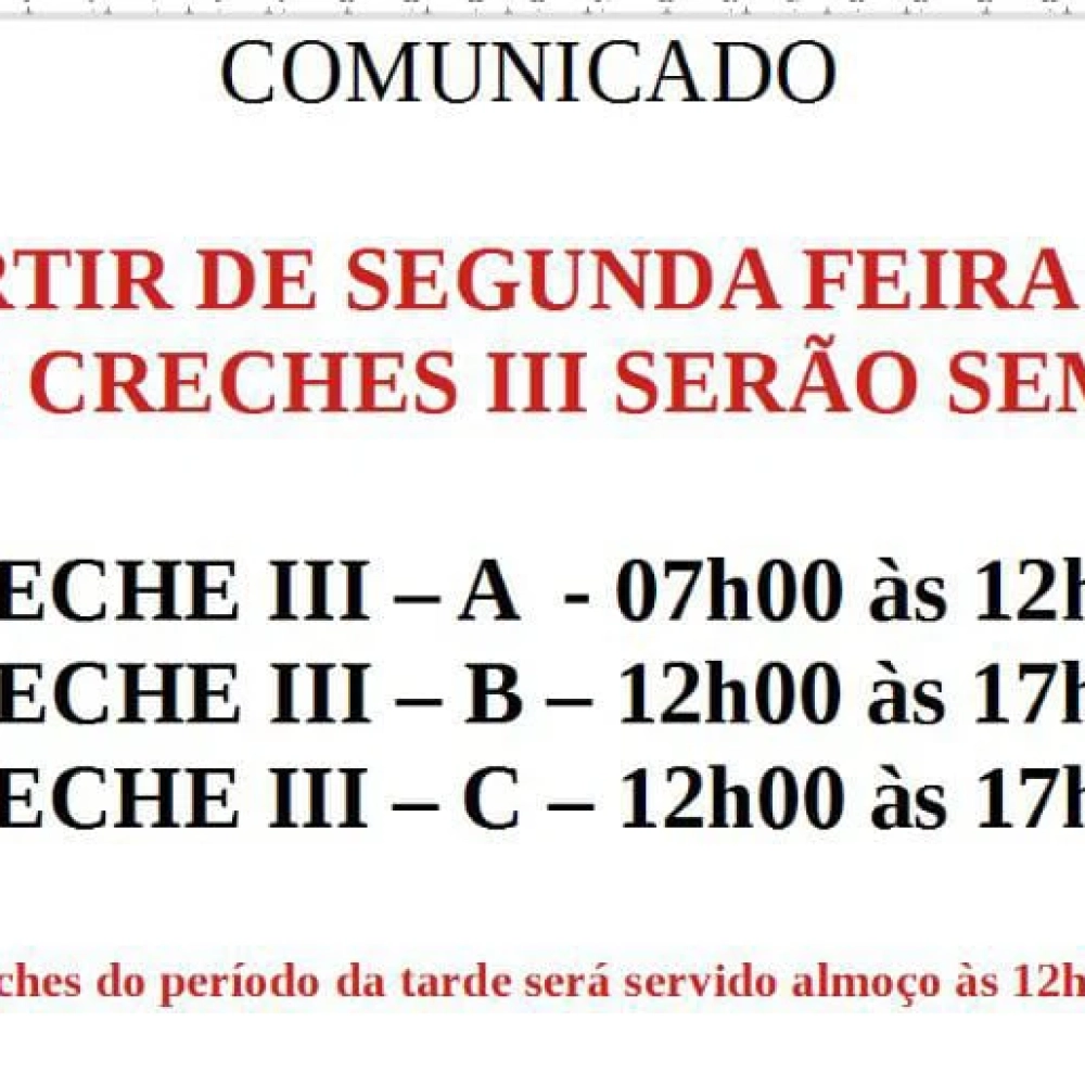Creche reduz horário por falta de auxiliares
