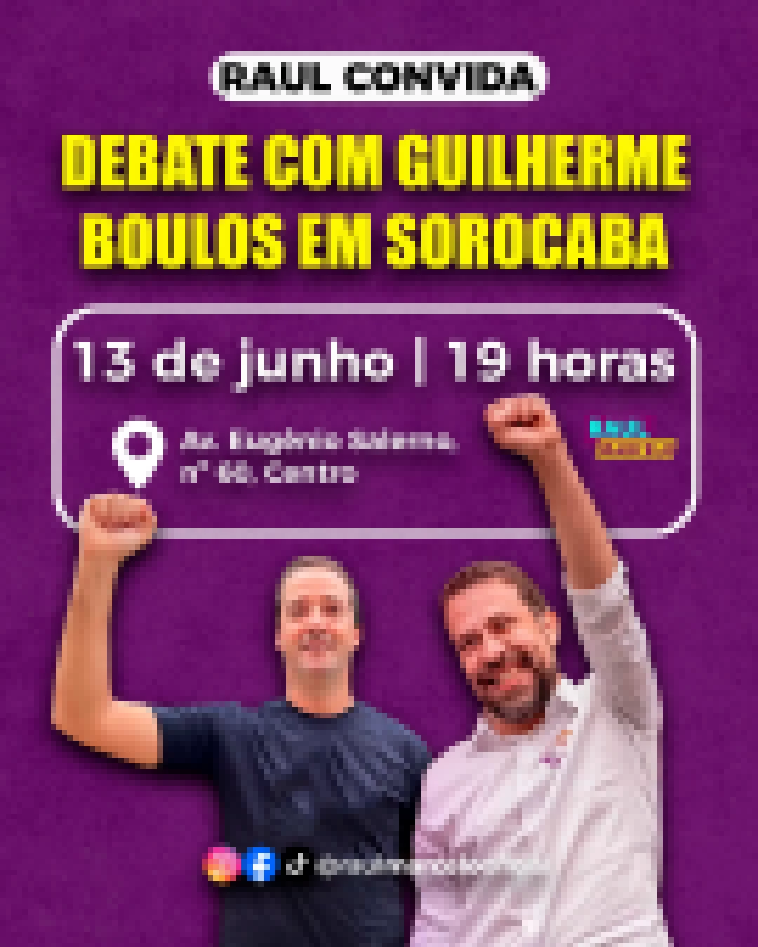 Guilherme Boulos estará em Sorocaba a convite de Raul Marcelo para um debate aberto com a população