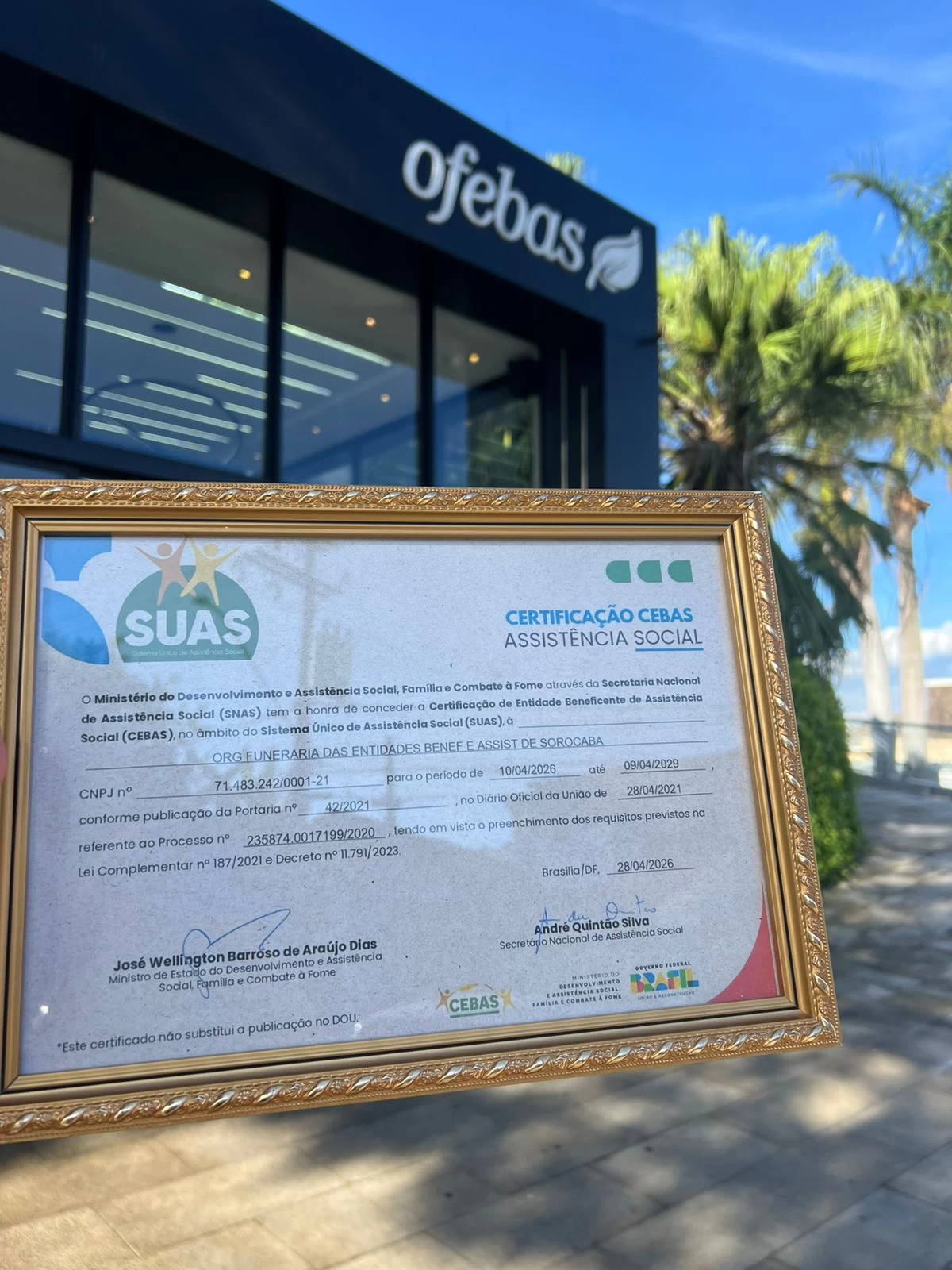 Ofebas conquista certificação federal como entidade de assistência social