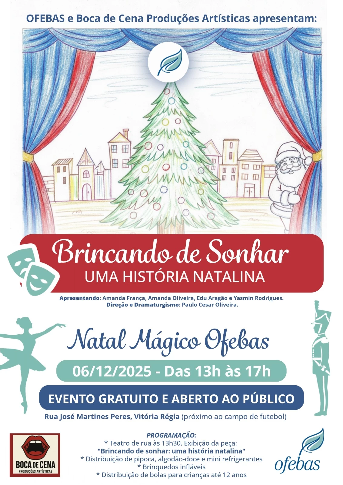 “Natal Mágico Ofebas” leva teatro de rua e atividades recreativas para crianças do Vitória Régia, em Sorocaba