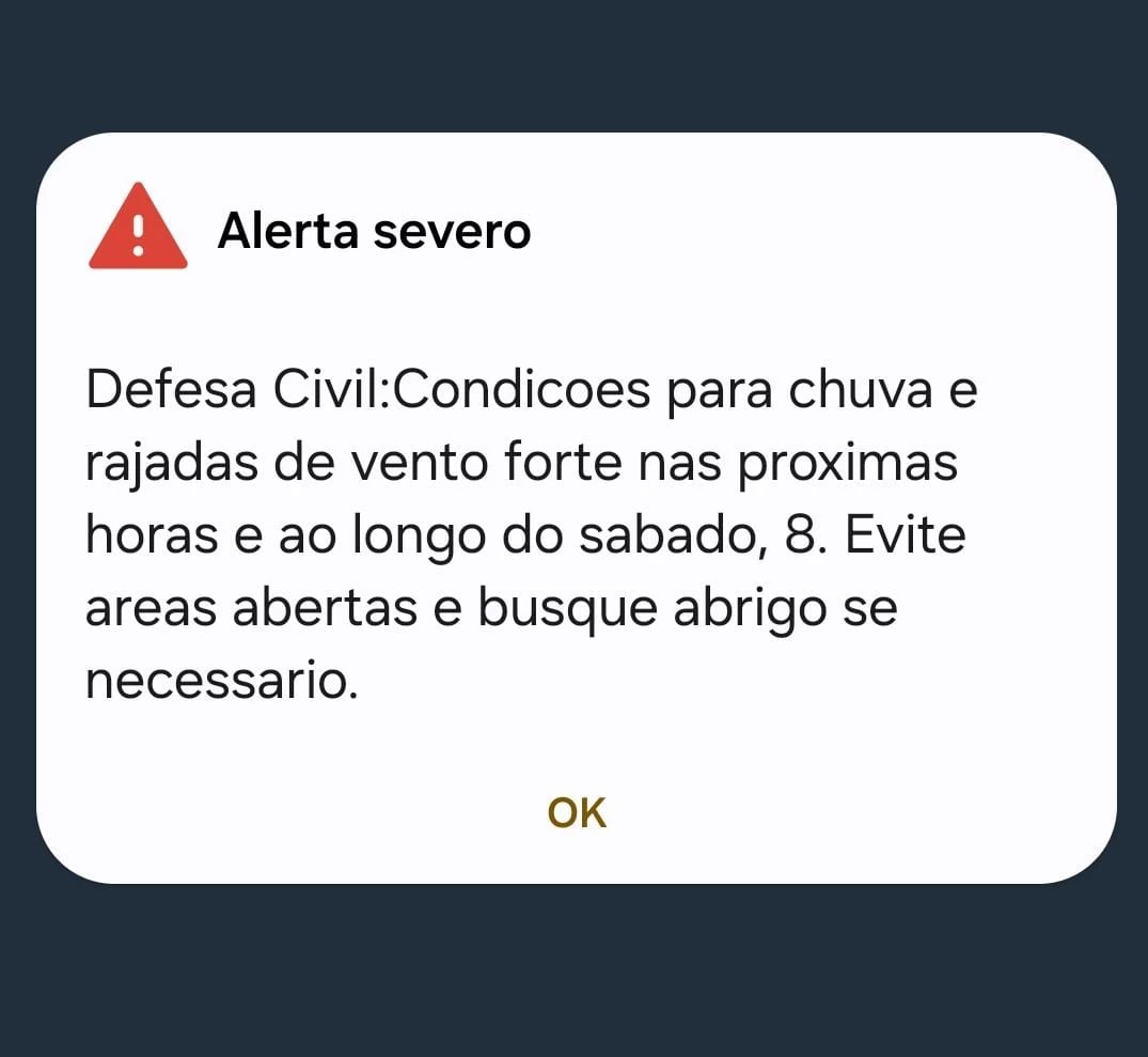 URGENTE! Defesa Civil envia alerta aos celulares sobre chegada do ciclone extratropical no estado