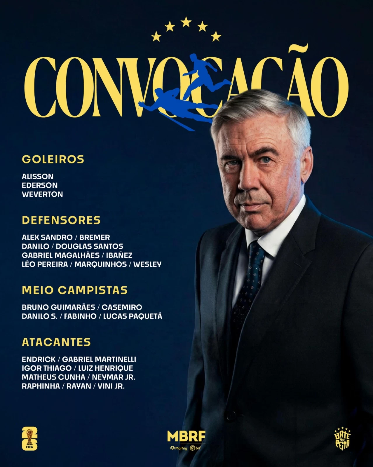 Com a presença de Neymar, Ancelotti convoca seleção para a Copa