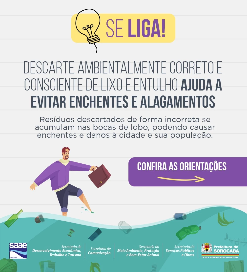 Descarte ambientalmente correto e consciente de lixo e entulho ajuda a evitar enchentes e alagamentos