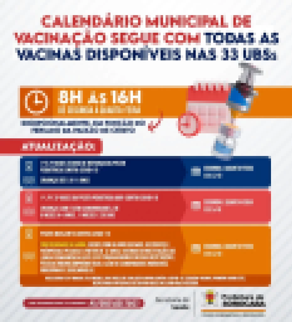 Calendário Municipal de Vacinação segue com todas as vacinas disponíveis nas UBSs de Sorocaba.