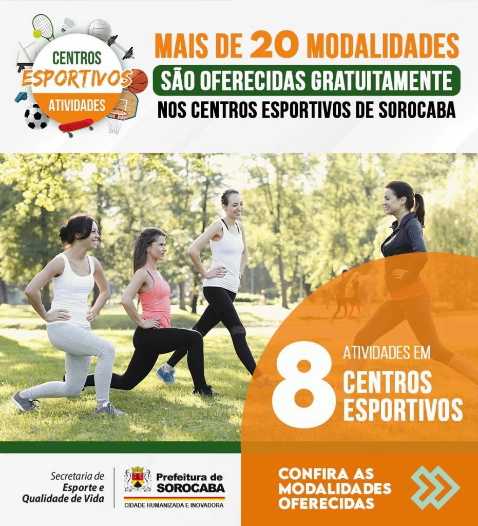 Mais de 20 modalidades são oferecidas gratuitamente nos Centros Esportivos de Sorocaba