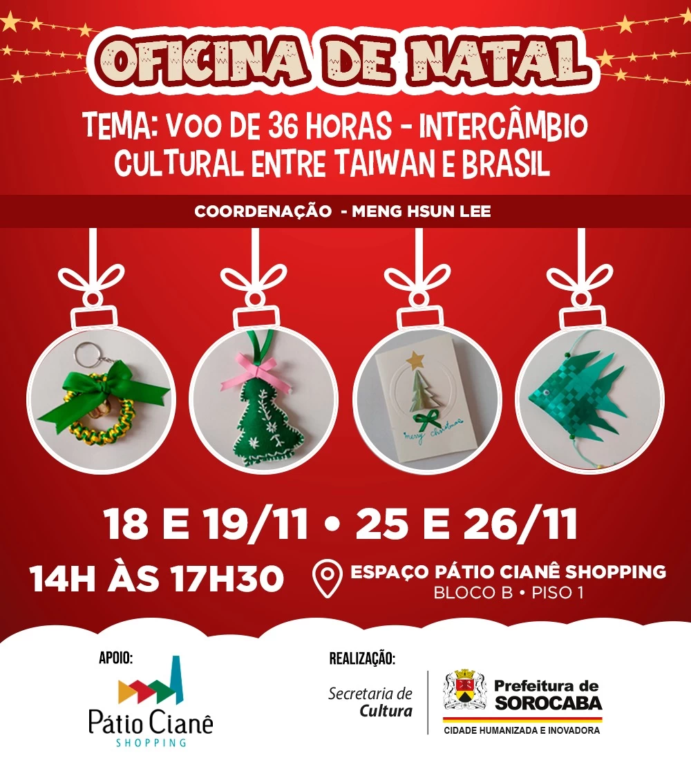 Prefeitura de Sorocaba oferece oficinas gratuitas de Natal no Pátio Cianê Shopping