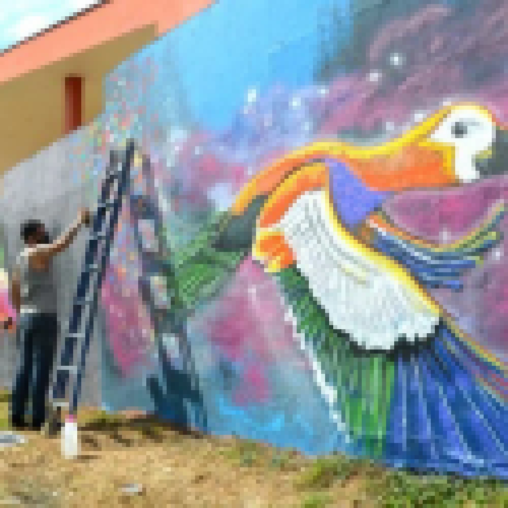 Grafiteiros revitalizam muro do Centro Pop