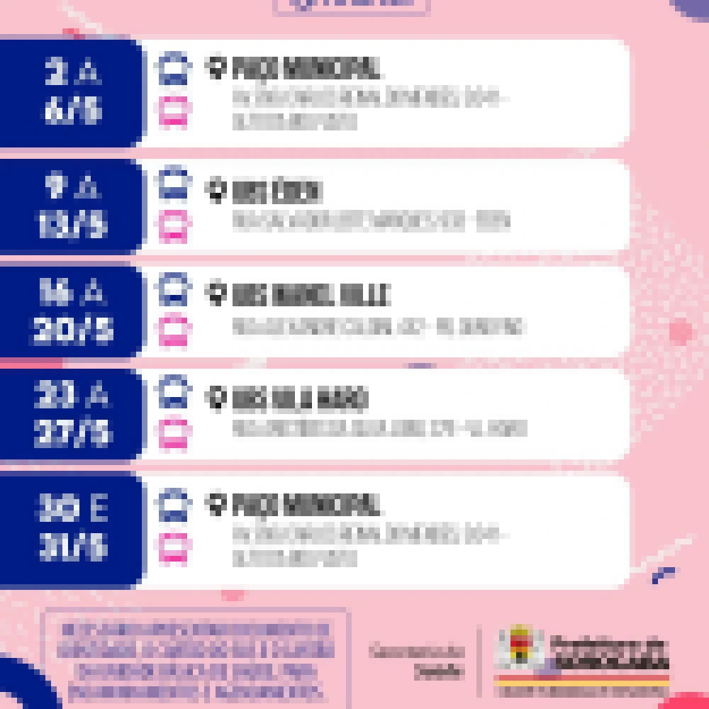 Prefeitura de Sorocaba divulga agenda de maio dos Ã”nibus Azul e Rosa