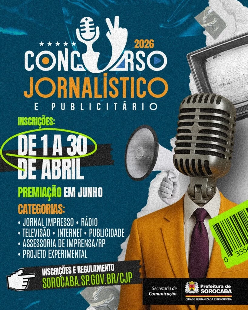 Prefeitura de Sorocaba abre inscrições on-line do Concurso Jornalístico e Publicitário 2026 nesta quarta-feira (1º)