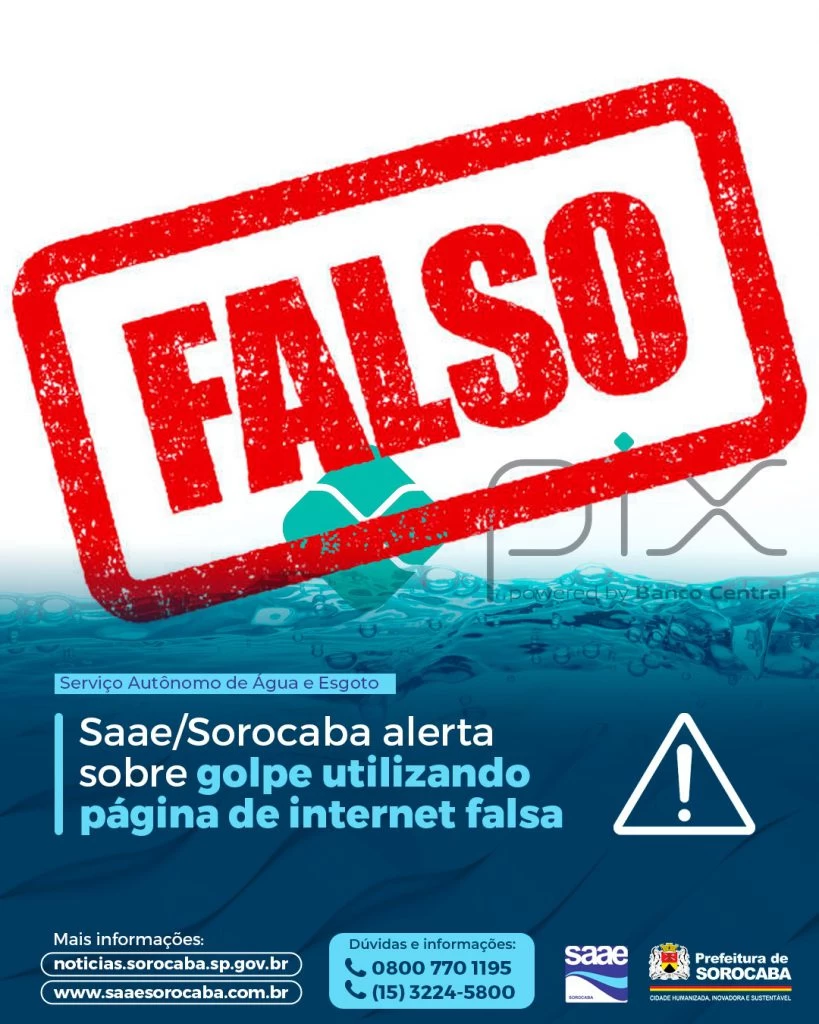 Saae/Sorocaba alerta sobre golpe utilizando página de internet falsa