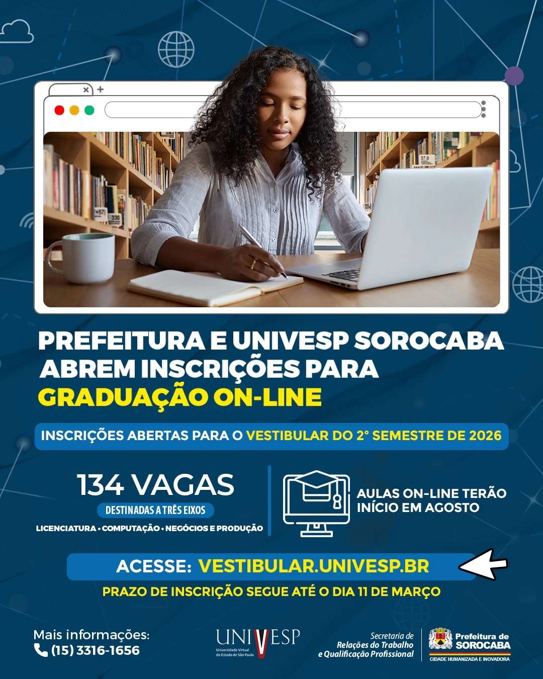 Abertas as inscrições para o vestibular de graduação on-line da Univesp Sorocaba