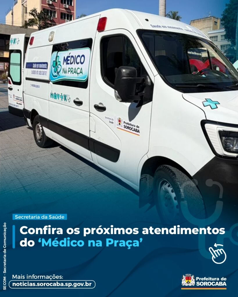 ‘Médico na Praça’ atende neste sábado (4) no Jardim Santa Bárbara; domingo (5) na Feira da Barganha e segunda e terça-feira (6 e 7) na Praça Central