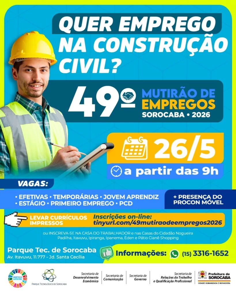 49.º Mutirão de Empregos de Sorocaba foca na busca por vagas na construção civil