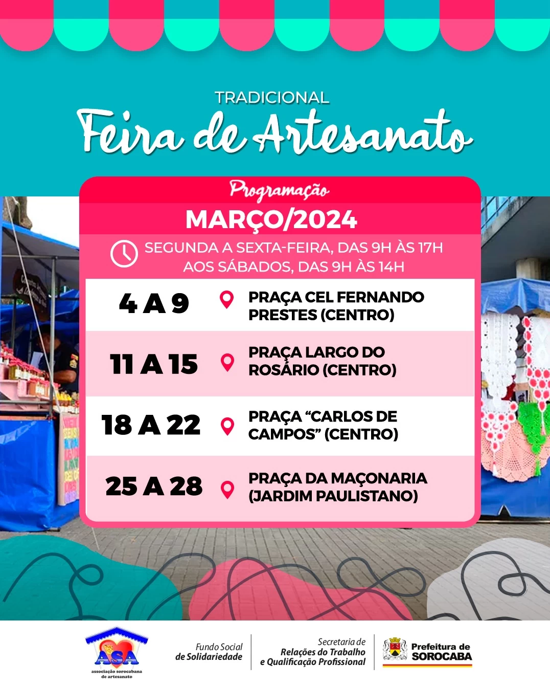 Prefeitura de Sorocaba divulga calendário do mês de março da Feira de Artesanato