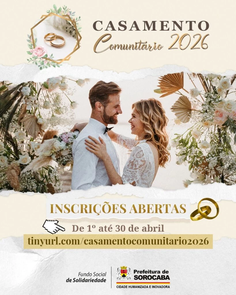 Fundo Social de Solidariedade abrirá inscrições para o Casamento Comunitário 2026 a partir de hoje quarta-feira (1º)