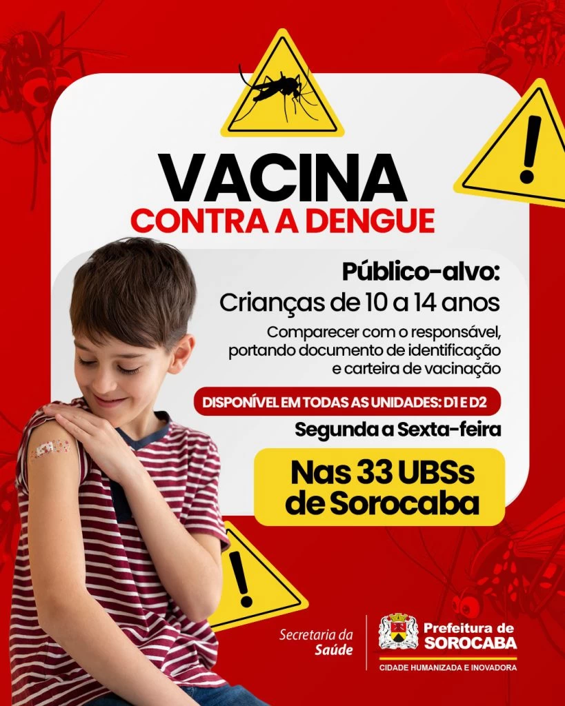 Vacina contra dengue para público de 10 a 14 anos continua disponível nas 33 UBSs