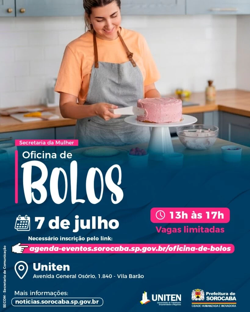 Secretaria da Mulher abre inscrições para a oficina gratuita de bolos