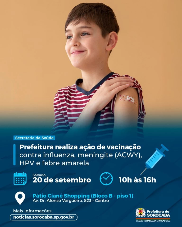 Prefeitura realiza ação de vacinação contra influenza, meningite (ACWY), HPV e febre amarela no Pátio Cianê Shopping
