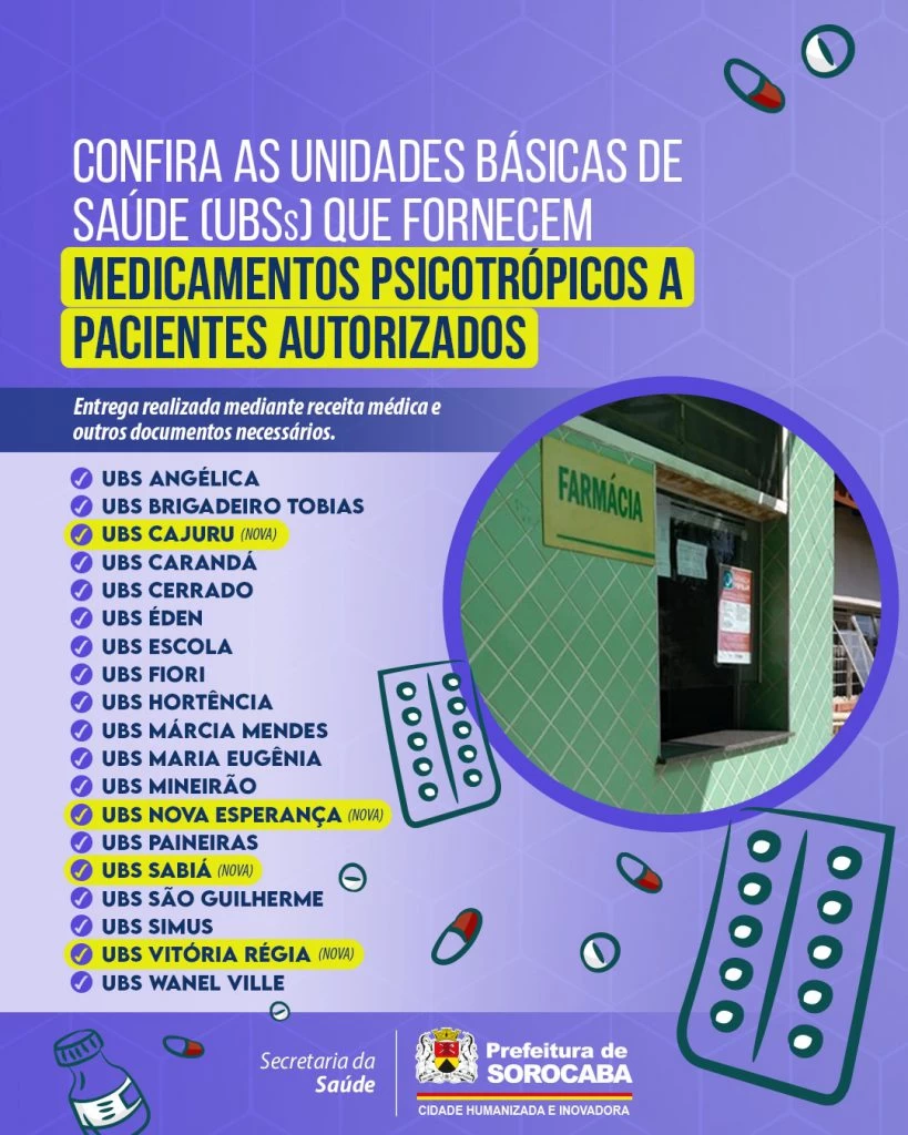 Mais quatro UBSs de Sorocaba passam a fornecer medicamentos psicotrópicos a pacientes autorizados