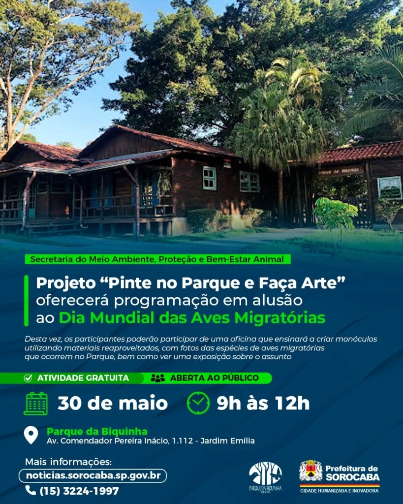 “Pinte no Parque e Faça Arte” comemora Dia Mundial das Aves Migratórias neste sábado (30)