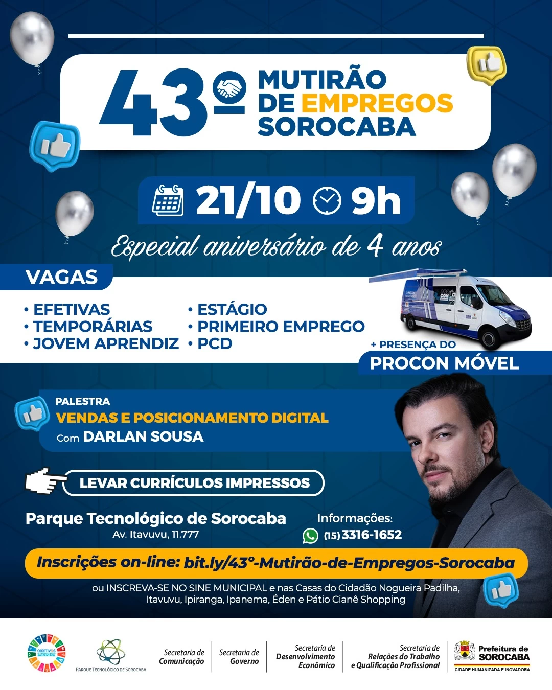 O Mutirão de Empregos Sorocaba – Edição especial de aniversário de 4 anos terá palestra do empresário Darlan Sousa