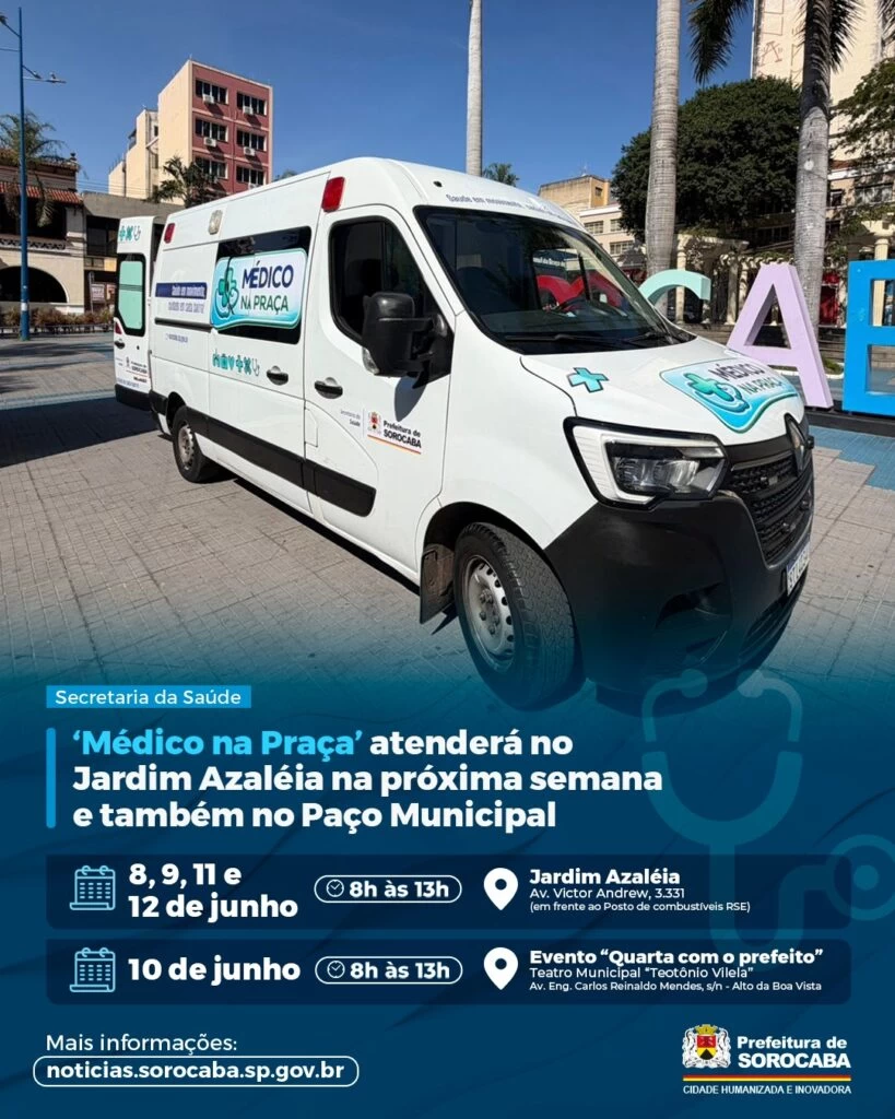 ‘Médico na Praça’ atenderá no Jardim Azaléia na próxima semana e também no Paço Municipal (somente na quarta, dia 10) no programa ‘Quarta com o prefeito’