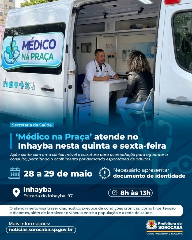 ‘Médico na Praça’ atende no Inhayba nesta quinta e sexta-feira (28 e 29 de maio)