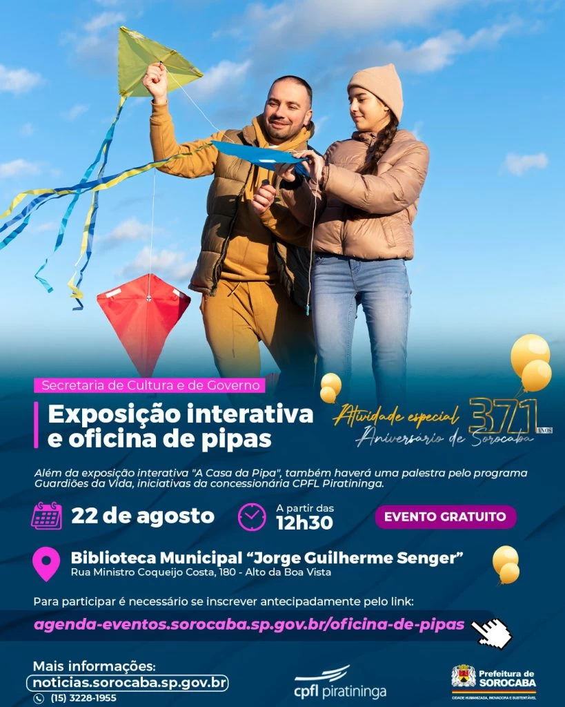 Exposição interativa e oficina de pipas acontecem na Biblioteca Municipal de Sorocaba no dia 22 de agosto