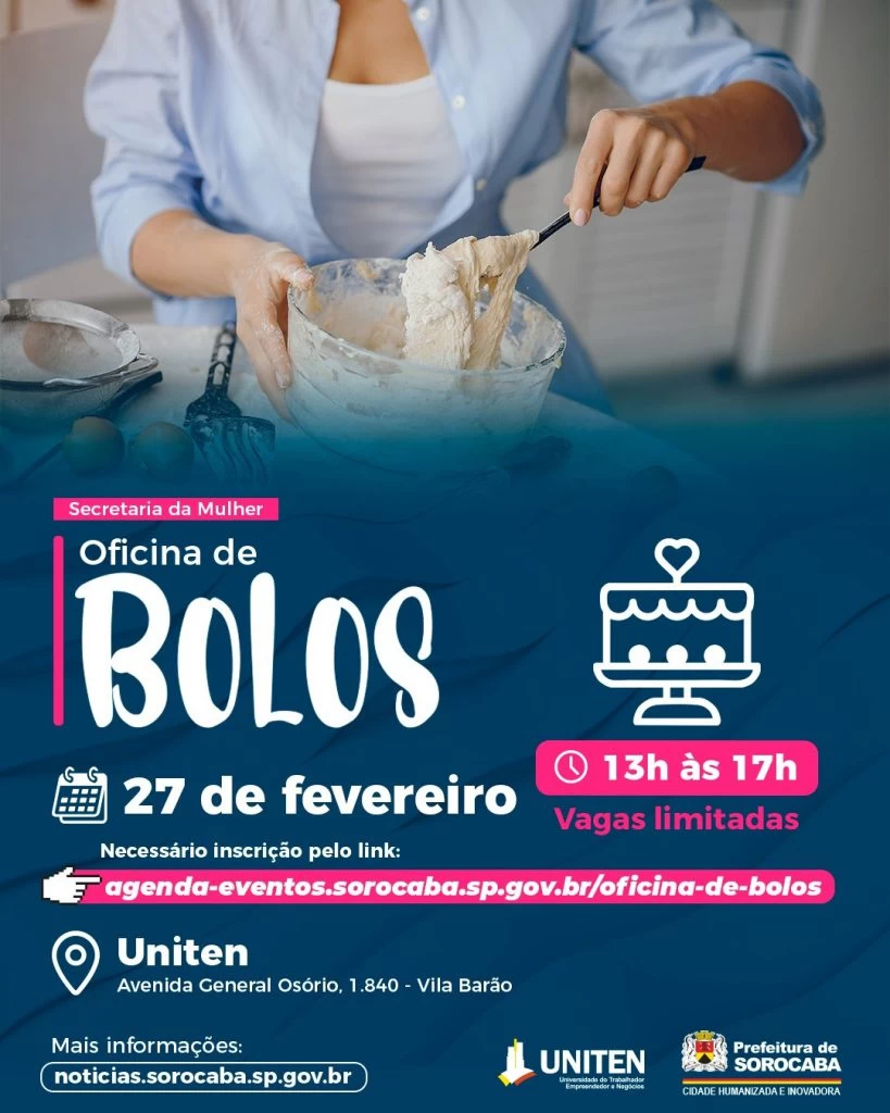 Secretaria da Mulher abre inscrições para a primeira oficina gratuita de bolos deste ano, na Uniten