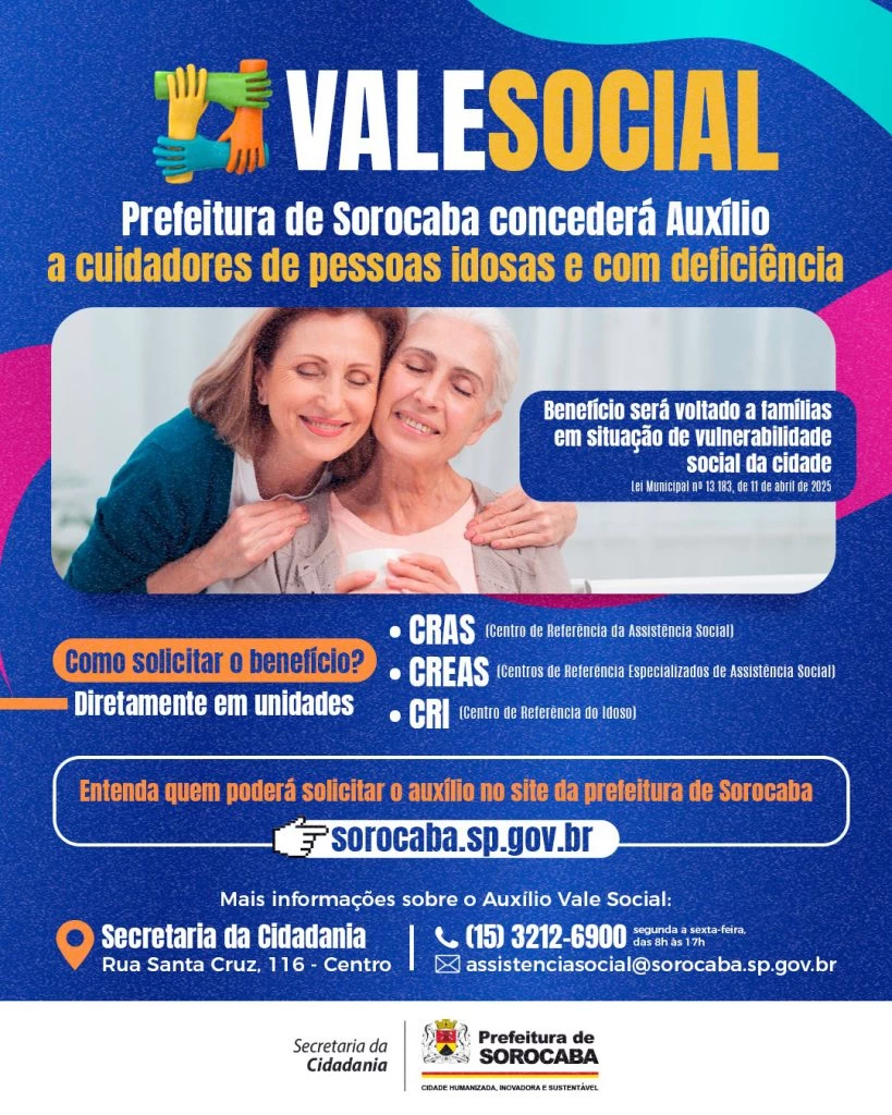 Prefeitura de Sorocaba concederá Auxílio Vale Social a cuidadores de pessoas idosas e com deficiência