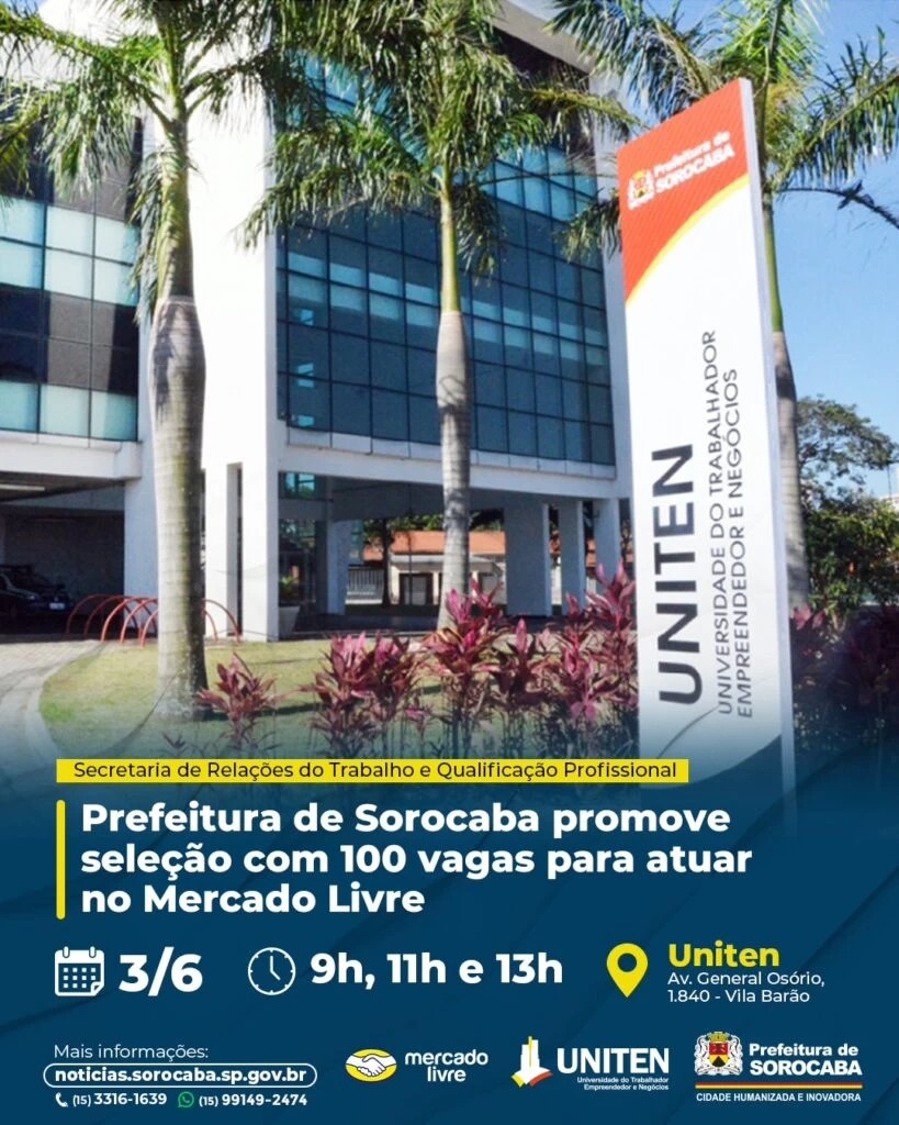 Prefeitura promove processo seletivo com 100 vagas no Mercado Livre nesta quarta-feira (3)