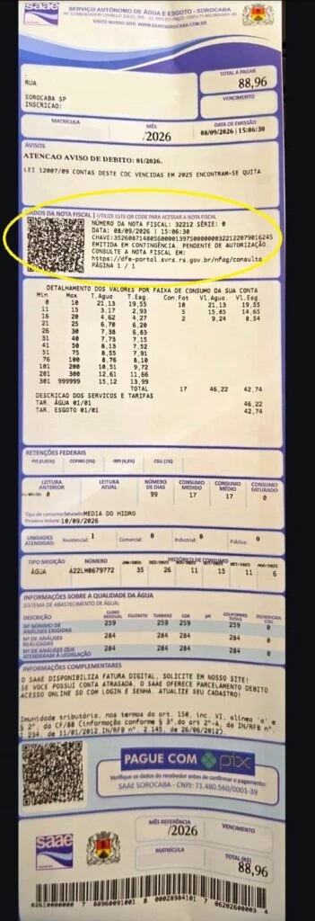 Faturas de consumo do Saae/Sorocaba têm novo layout a partir de outubro