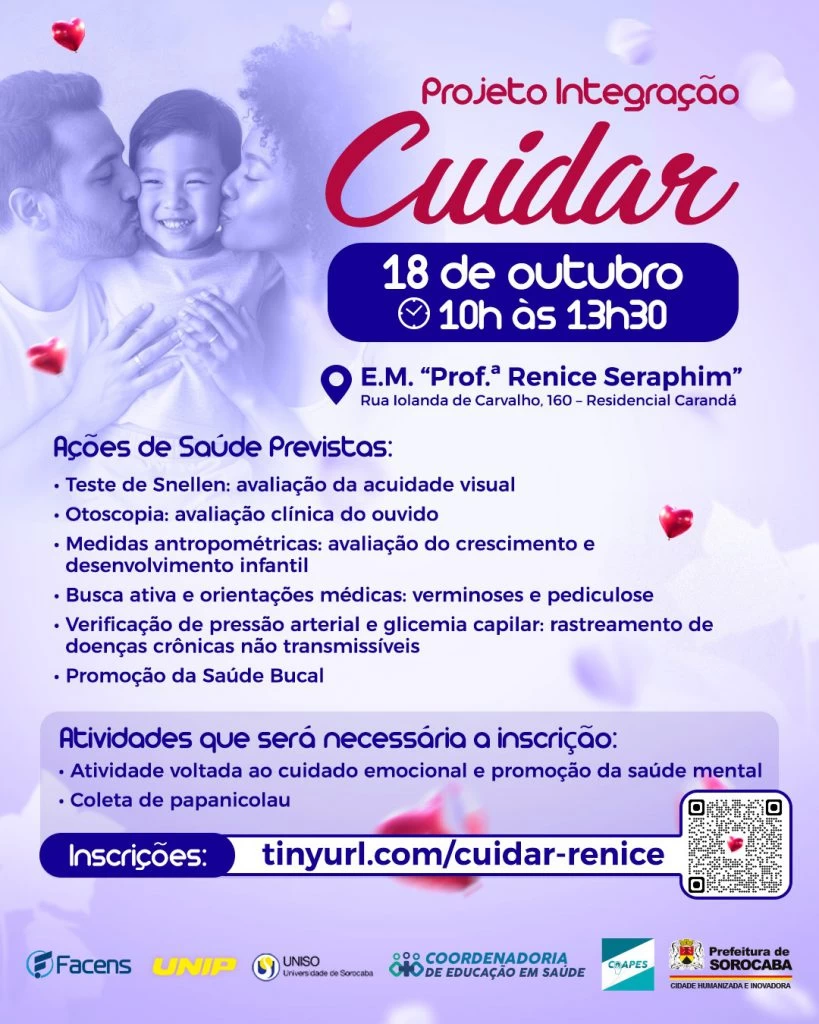 Projeto “Integração Cuidar” leva serviços de saúde gratuitos à comunidade do Carandá no dia 18 de outubro