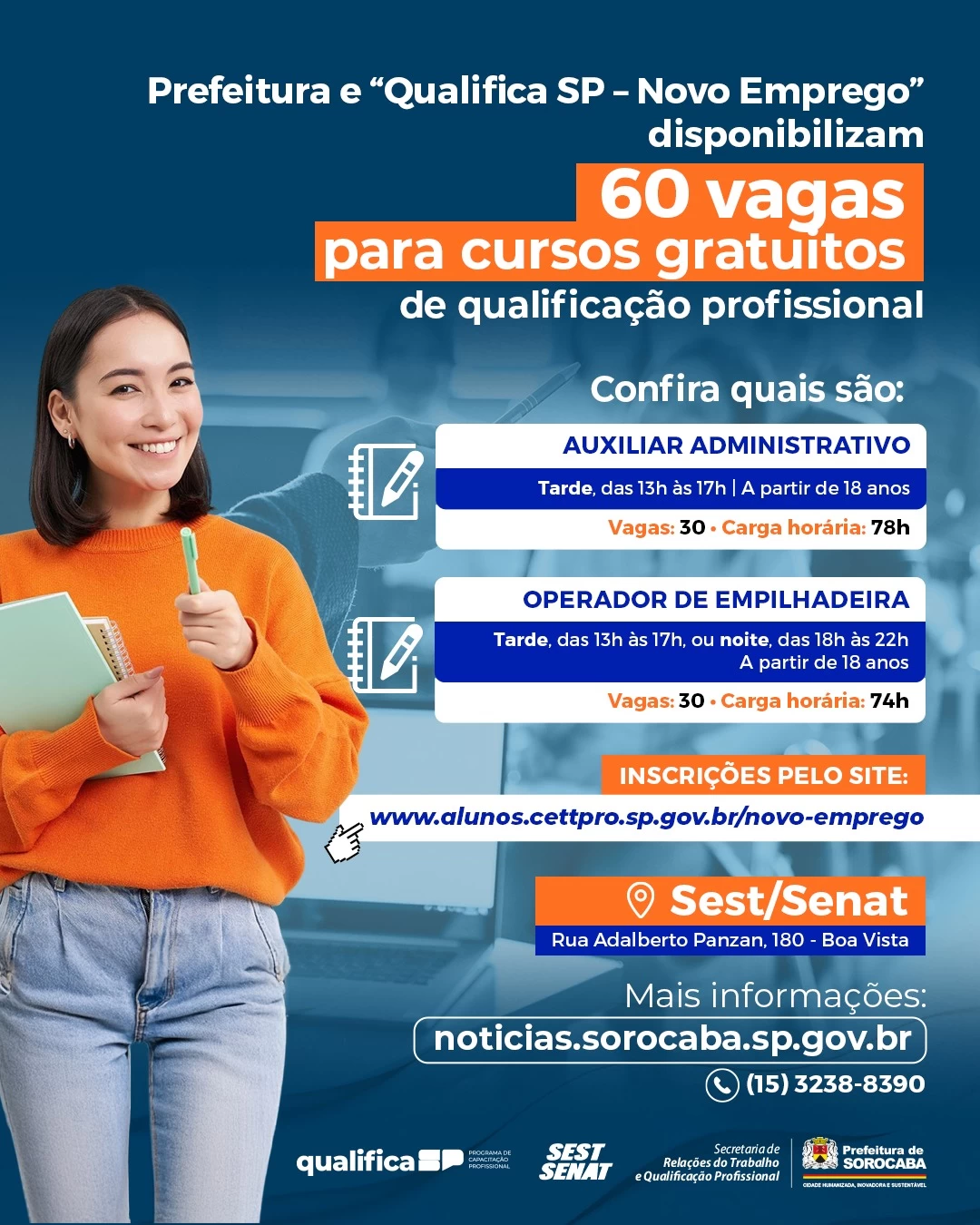 Prefeitura de Sorocaba e Qualifica SP estão com inscrições abertas para dois cursos gratuitos de qualificação profissional