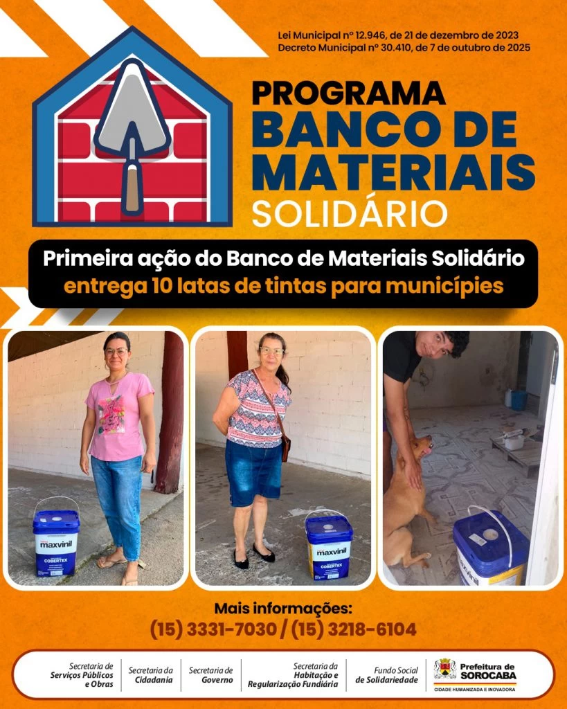 Programa Banco de Materiais Solidário entrega dez latas de tinta para munícipes em situação de vulnerabilidade social