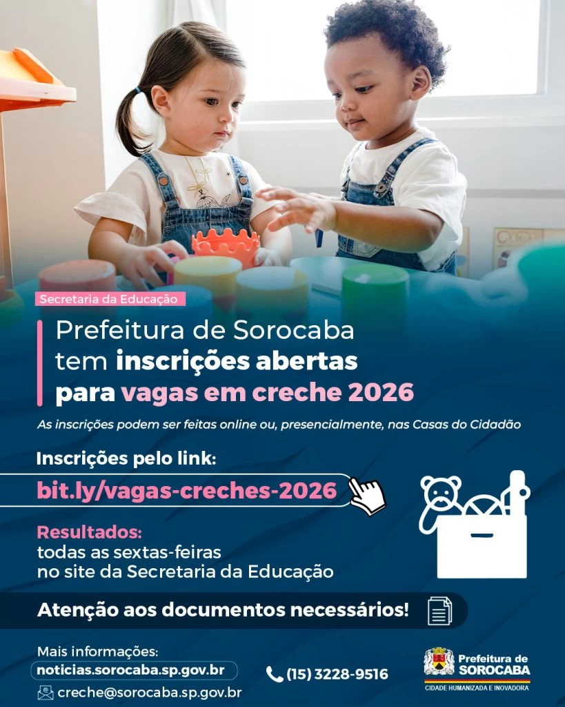 Prefeitura de Sorocaba tem inscrições abertas para vagas em creche 2026