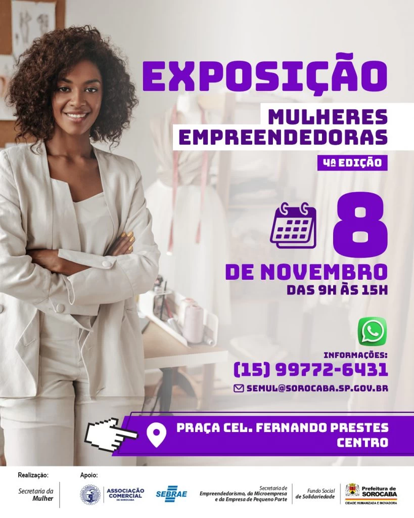 4ª Exposição Mulheres Empreendedoras será realizada na Praça Coronel Fernando Prestes no dia 8 de novembro