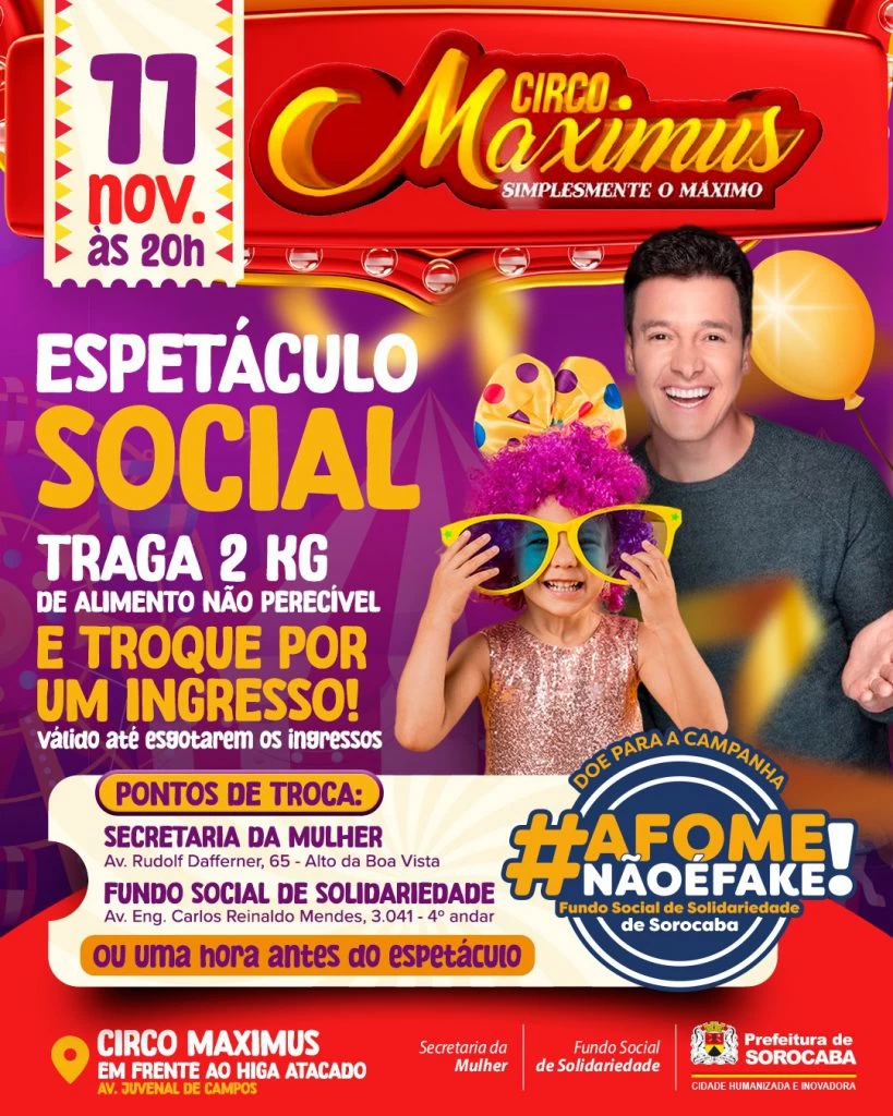 Fundo Social de Solidariedade realiza ação social com entrada gratuita para o circo Maximus