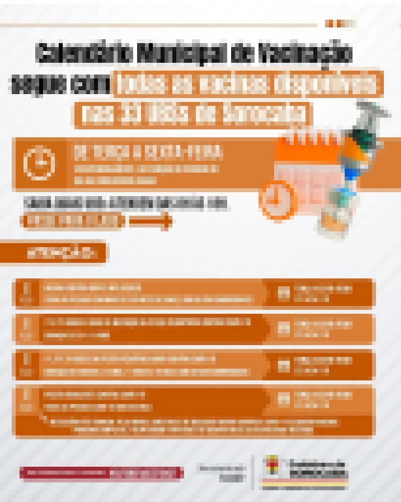 Calendário Municipal de Vacinação segue com todas as vacinas disponíveis e horário estendido de atendimento (21 á 24/11)