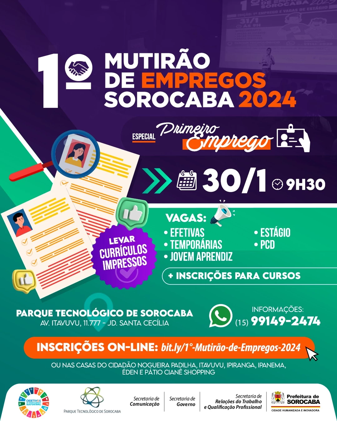 Prefeitura abre inscrições para o 1º Mutirão de Empregos Sorocaba 2024 – “Edição especial primeiro emprego” nesta quinta-feira (11)