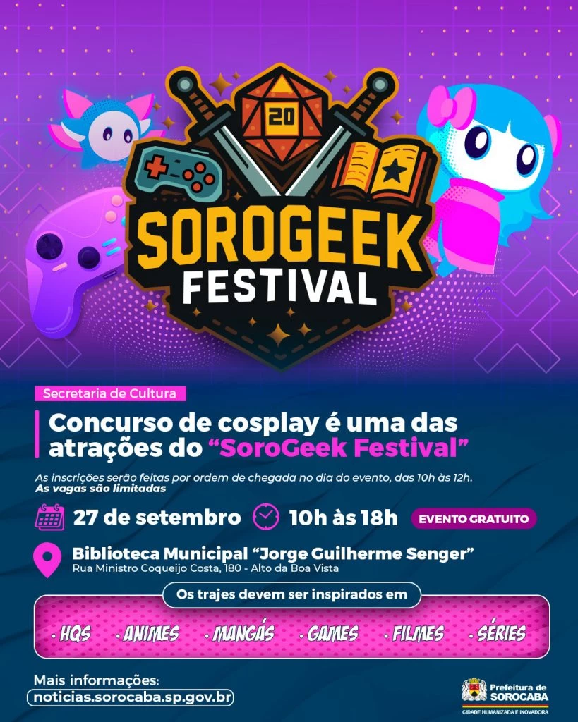 Concurso de cosplay é uma das atrações da 1ª edição do “SoroGeek Festival”