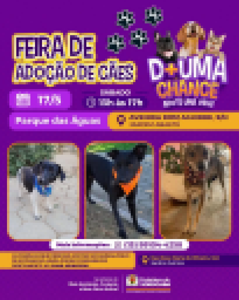 Parque das Águas recebe feira de adoção de cães neste sábado (17)