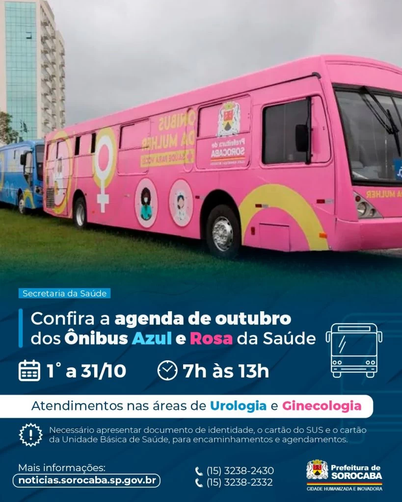 Prefeitura de Sorocaba divulga agenda de outubro dos Ônibus Azul e Rosa da Saúde