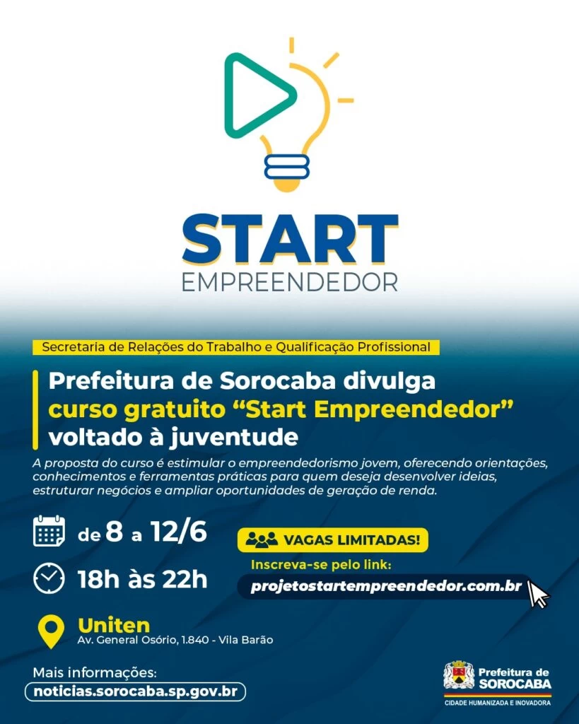 Curso “Start Empreendedor”, voltado à juventude, recebe inscrições para nova turma