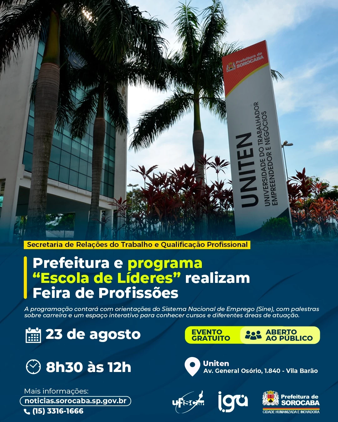 Prefeitura e programa “Escola de Líderes” realizam Feira de Profissões neste sábado (23)