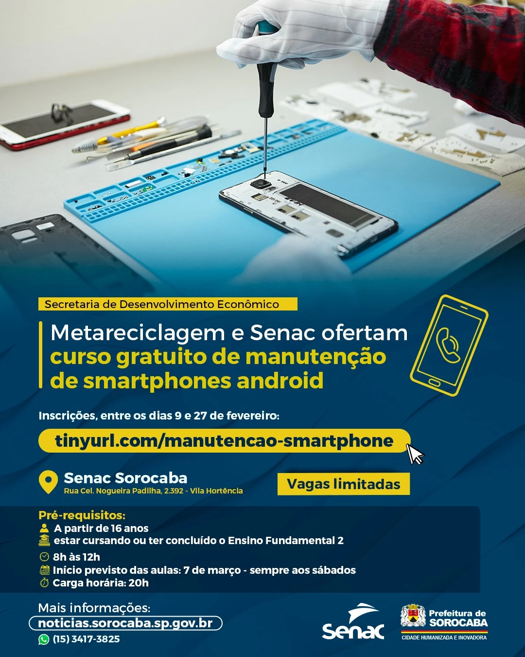 Metareciclagem e Senac ofertam curso gratuito de manutenção de smartphones android