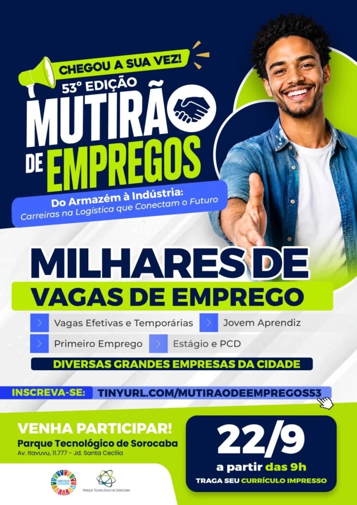 53º Mutirão de Empregos Sorocaba disponibiliza 2 mil de vagas de trabalho em 22 de setembro