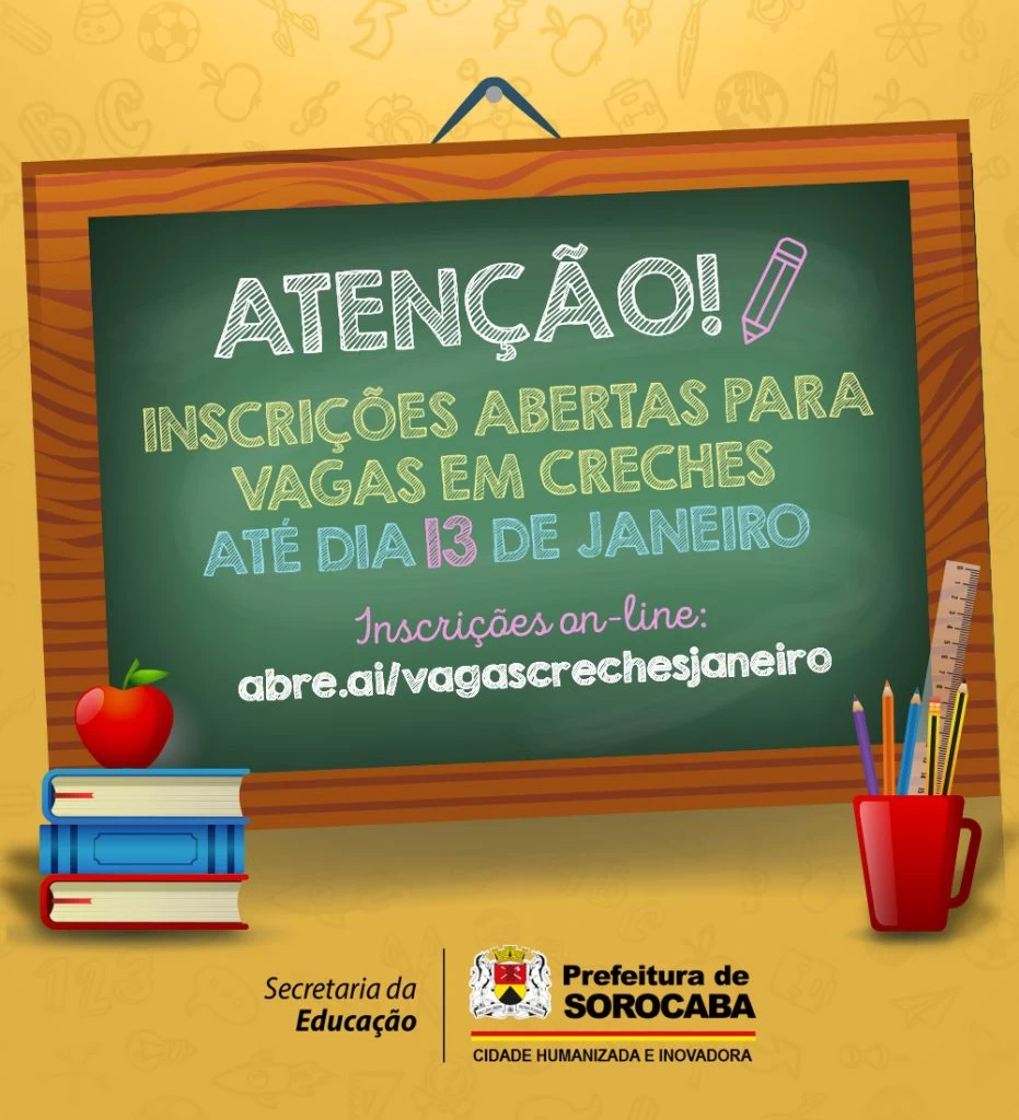 Inscrições de janeiro para vagas em creche podem ser feitas até o dia 13 de janeiro