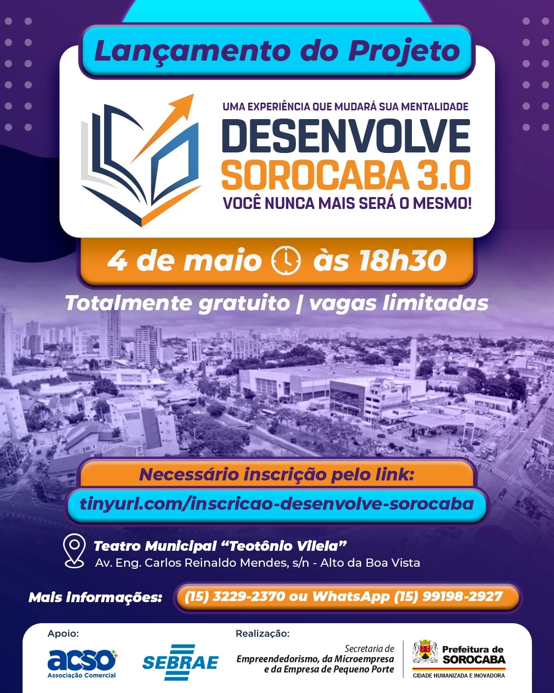 Prefeitura realizará evento para Lançamento do Projeto “Desenvolve Sorocaba 3.0” no dia 4 de maio